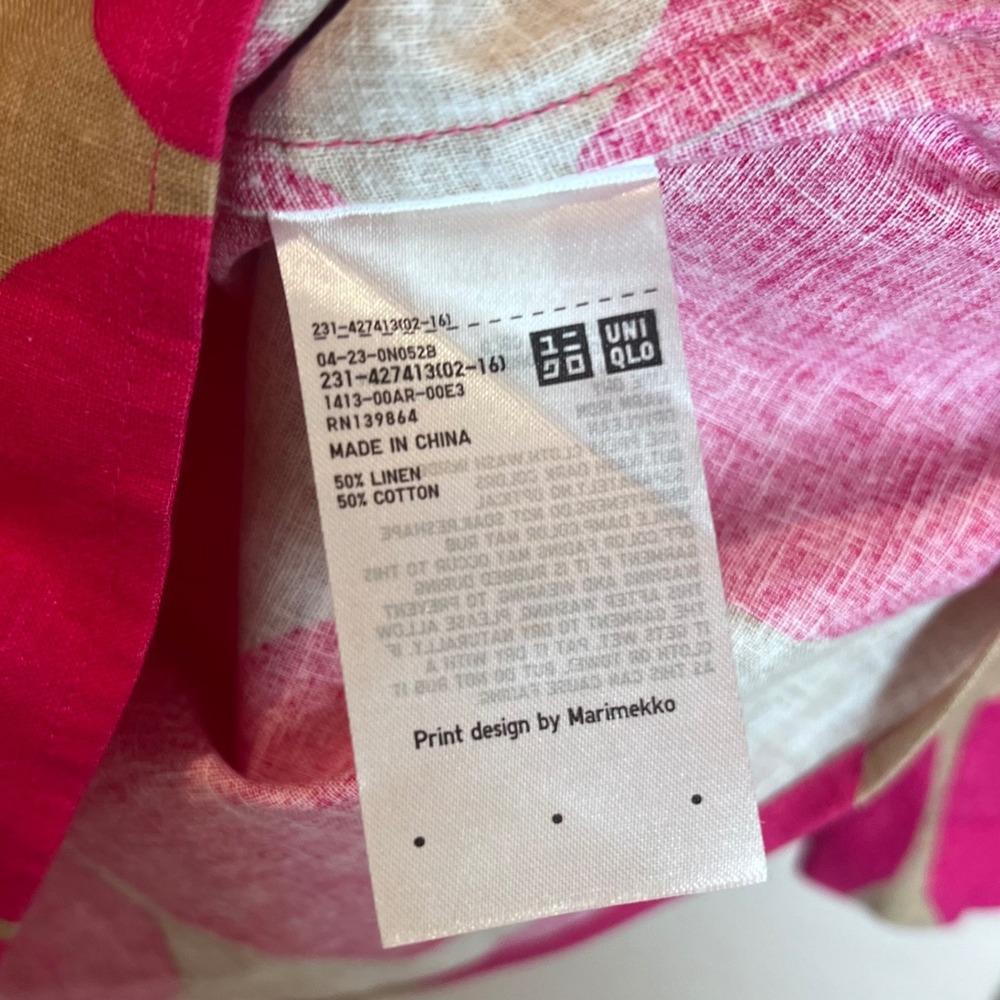 Marimekko x Uniqlo Pink Polka Dot Linen Blend V-Neck Tunic Top XS - Picture 4 of 5
